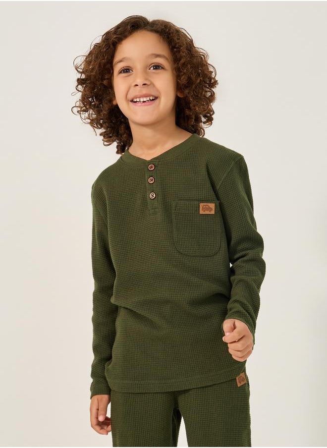 Styli - Pack of 2 - Waffle Knit Design Half-Button Front T-Shirt - Image 1