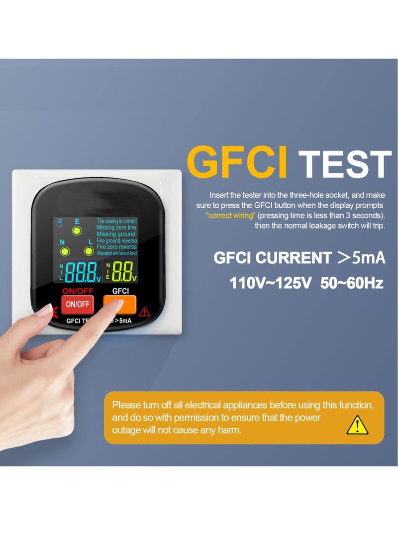 GFCI Outlet Tester 90-130V, 3-Prong Electrical Socket Tester with Voltage Display, Ideal for Identifying Wiring Issues and Ensuring Safety in Home Electrical Systems - Image 5
