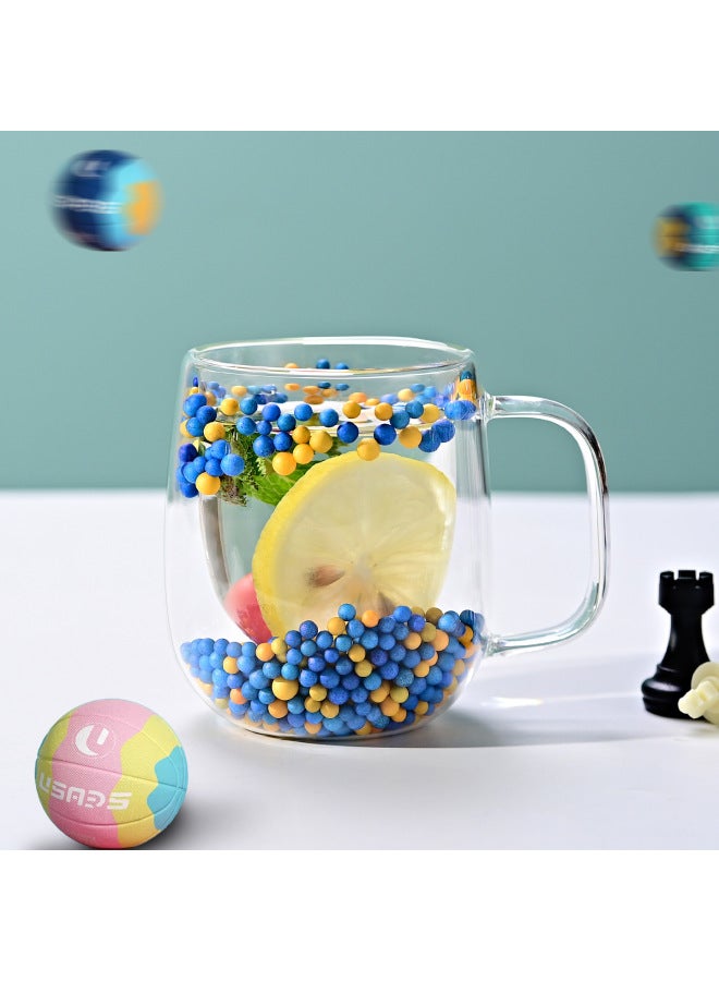 Mug With Anti-scald Insulation, World Cup Limited Edition Double-layer Glass Coffee Cup With Built-in Football Beads, Exclusive Cup For Watching Football