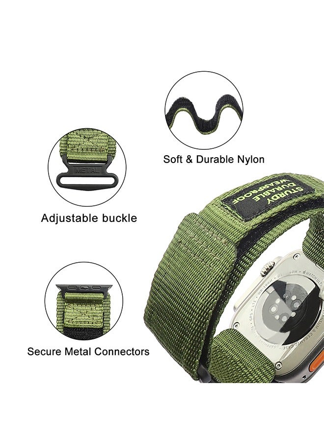 Nylon Canvas Fabric Bracelet Band Compatible with Apple Watch 8 Ultra | 8 | 7 | 6 | 5 | 4 | 3 | SE,49mm 45mm 44mm 42mm Loop Designed Replacement Adjustable WristBands Straps for iWatch Green - Image 4