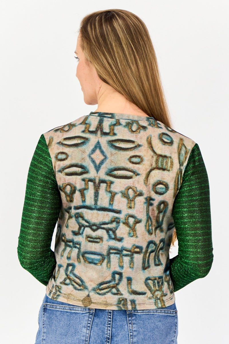 DESIGUAL بلوزة نسائية بأكمام طويلة وياقة دائرية بطباعة جرافيك، متعددة الألوان - Image 3
