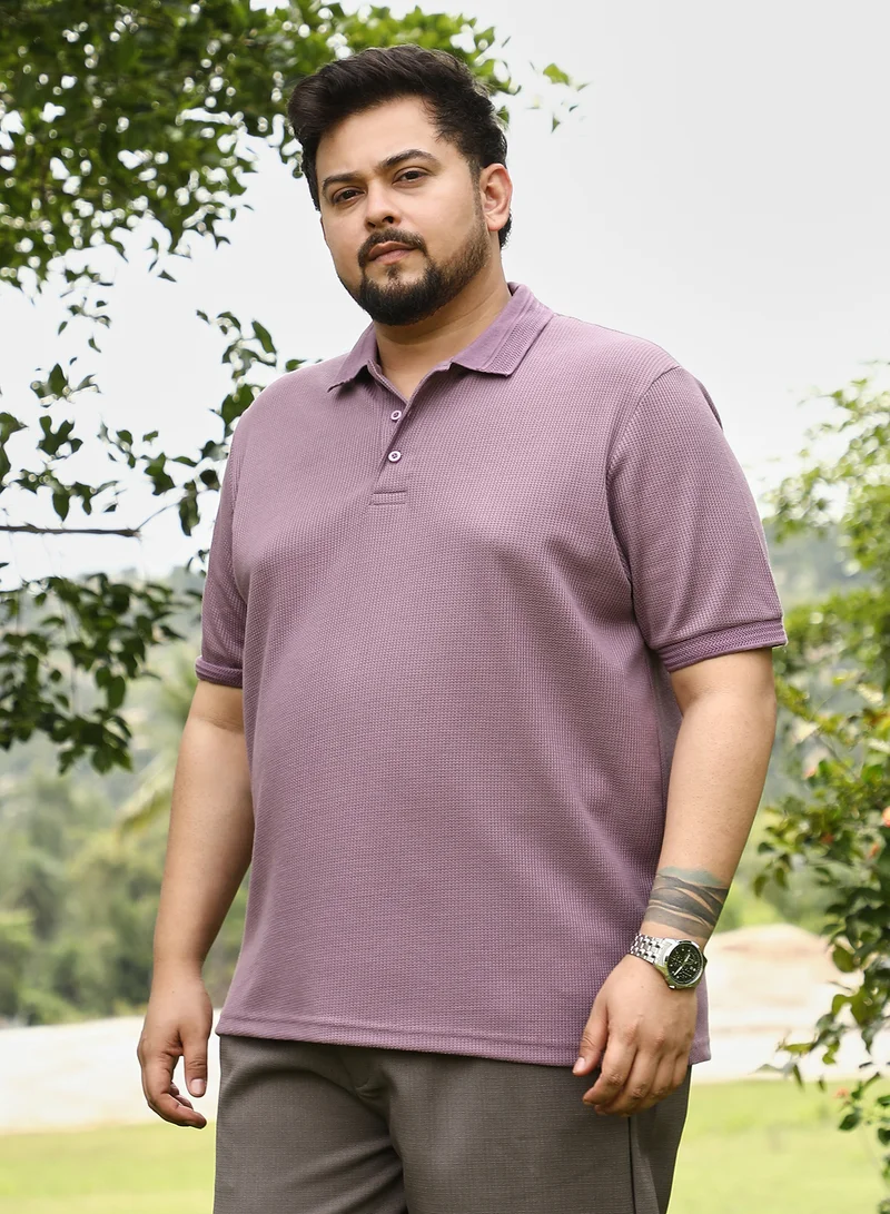 انستافاب بلس Instafab Plus Men Block Textured-Knit Polo T-Shirt | Jacquard Polo Neck , Short Cuff Sleeves | Half-Button Closure , Straight Hem | Colourblock Jacquard | Knit Fabric For Casual & Daily Wear | Mauve
