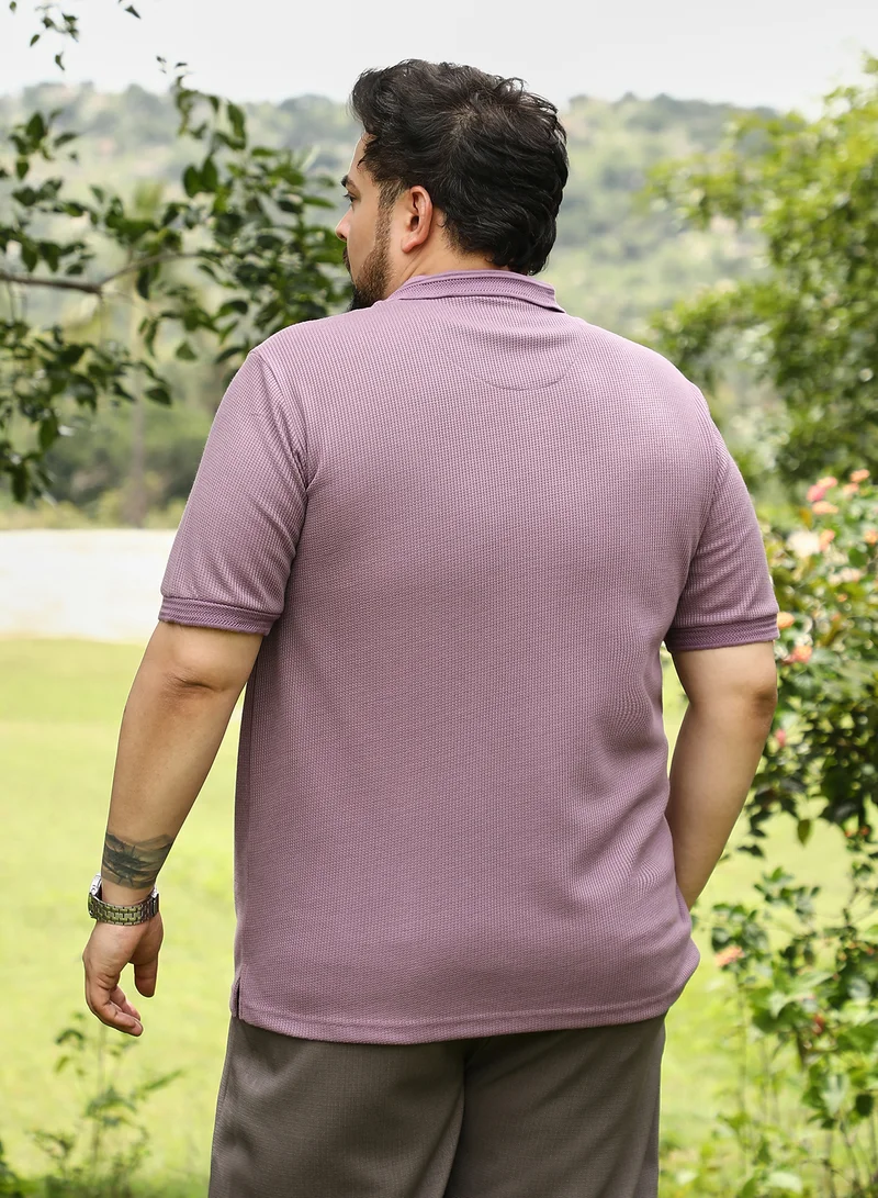 انستافاب بلس Instafab Plus Men Block Textured-Knit Polo T-Shirt | Jacquard Polo Neck , Short Cuff Sleeves | Half-Button Closure , Straight Hem | Colourblock Jacquard | Knit Fabric For Casual & Daily Wear | Mauve