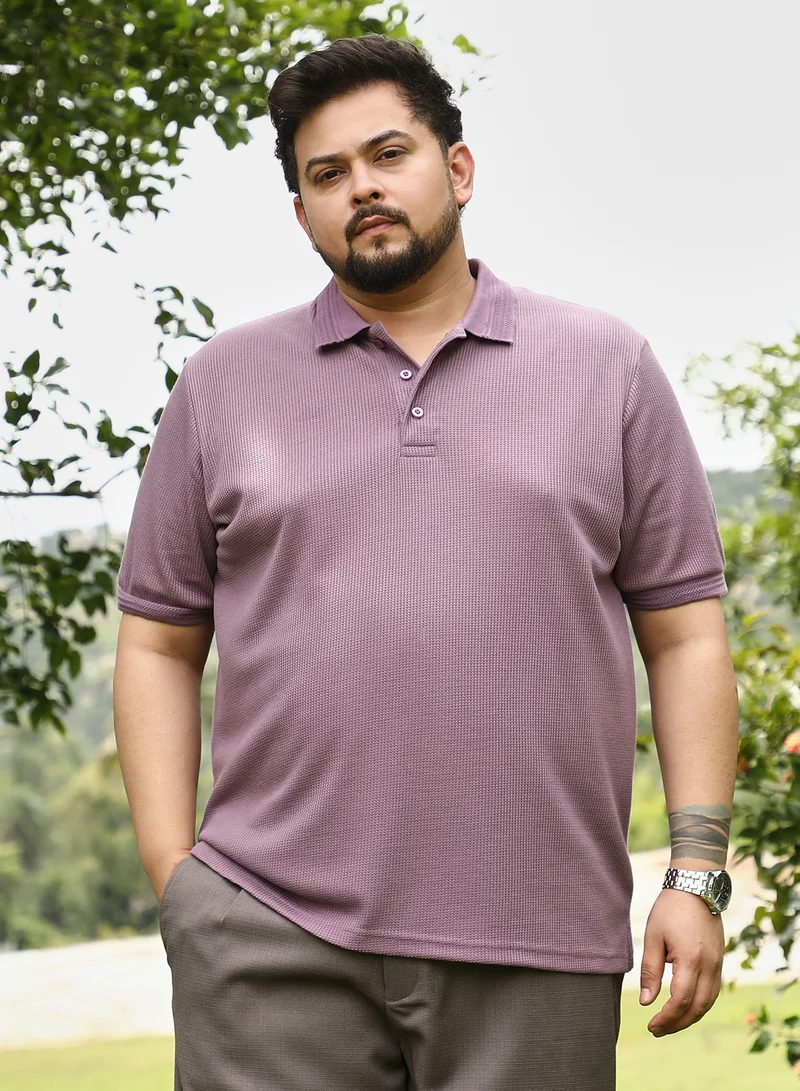 انستافاب بلس Instafab Plus Men Block Textured-Knit Polo T-Shirt | Jacquard Polo Neck , Short Cuff Sleeves | Half-Button Closure , Straight Hem | Colourblock Jacquard | Knit Fabric For Casual & Daily Wear | Mauve