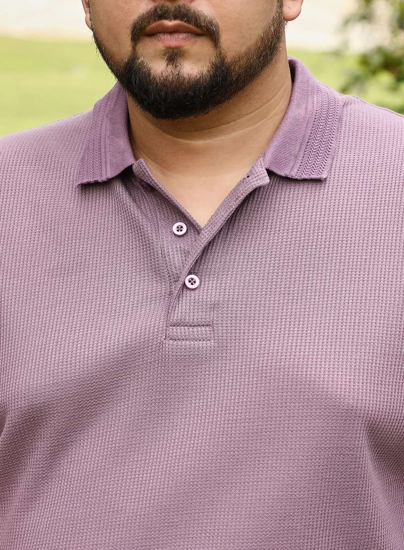 انستافاب بلس Instafab Plus Men Block Textured-Knit Polo T-Shirt | Jacquard Polo Neck , Short Cuff Sleeves | Half-Button Closure , Straight Hem | Colourblock Jacquard | Knit Fabric For Casual & Daily Wear | Mauve