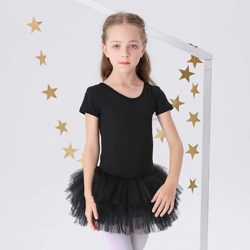 Bezioner Girls Cotton Ballet Dance Dress Cute Tutu Skirted Leotard Short Sleeve Black Size 8-9 Years - Image 3