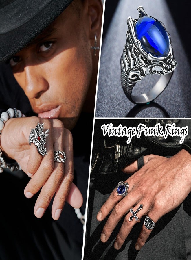 EIELO 24Pcs Vintage Punk Rings Set for Men Cool Gothic Chunky Rings Statement Snake Claw Skull Dragon Eyes of Hell Open Boho Ring Set - Image 4