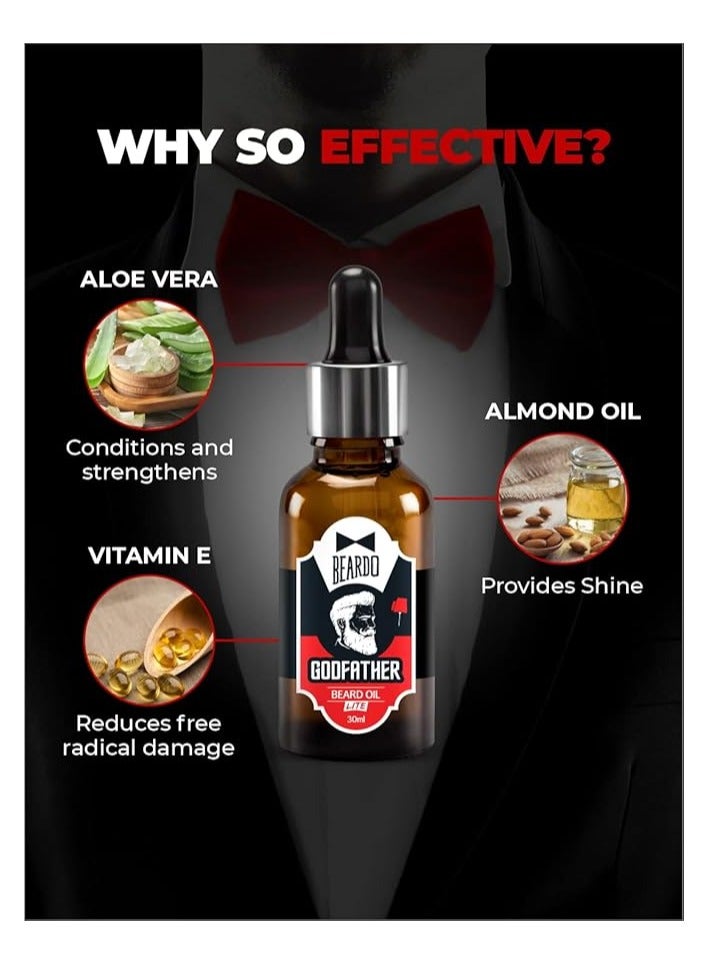 BEARDO Beardo Godfather Lite Beard and Moustache Oil, 30 ml | Beard Oil for men | Non-Sticky, Light; Almond Oil, Aloe vera, Vitamin E, Shiny Nourished Beards - Image 4