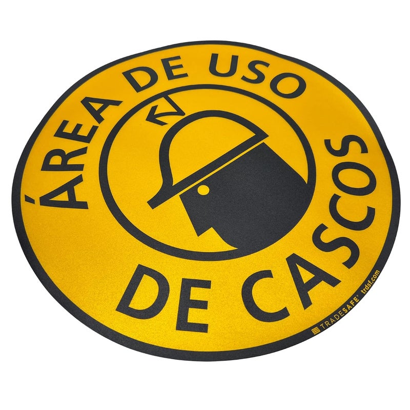 TRADESAFE Spanish Hard Hat Area Anti-Slip Floor Sticker - Área de USO De Cascos Caution Sign, Peel and Stick Adhesive Vinyl Sign, ANSI-Compliant, 17” Diameter Round Sticker - Image 3