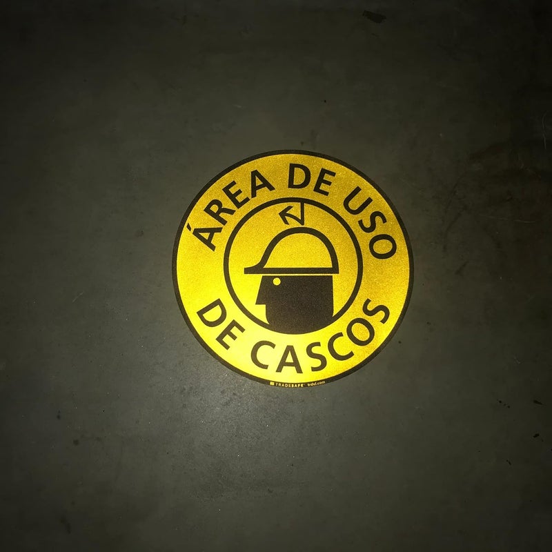 TRADESAFE Spanish Hard Hat Area Anti-Slip Floor Sticker - Área de USO De Cascos Caution Sign, Peel and Stick Adhesive Vinyl Sign, ANSI-Compliant, 17” Diameter Round Sticker - Image 4