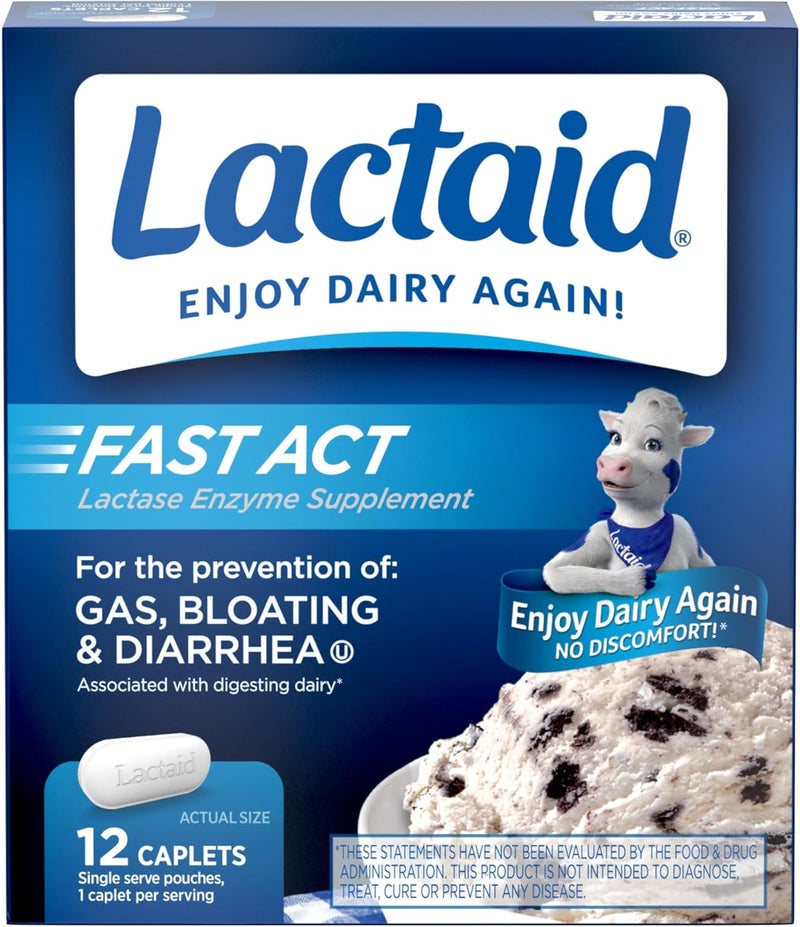 Lactaid Fast Act Lactose Intolerance Relief Caplets with Lactase Enzyme, 12 Travel Packs of 1-ct. - Image 1