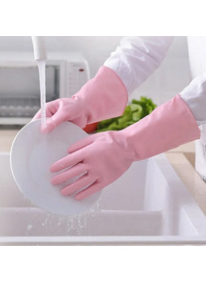 Generic Super Grip Household Gloves Thickened Oxford Latex Gloves Rubber Waterproof Multifunctional Household Dishwashing Gloves Pink M  - Image 2
