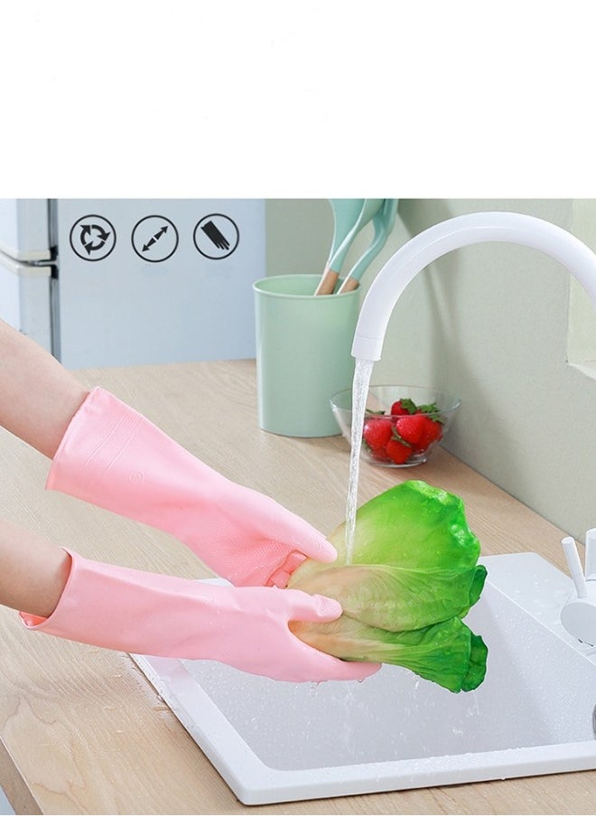 Generic Super Grip Household Gloves Thickened Oxford Latex Gloves Rubber Waterproof Multifunctional Household Dishwashing Gloves Pink M  - Image 3