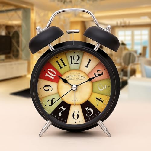 CBK Vintage Twin Bell Alarm Clock, Analog Display, Night LED Light, Extra Loud Heavy Ringer, Table Clock for Students and Kids Home, Office, Bedroom, Living Room, Home Decor (Black Rainbow Clock) - Image 1