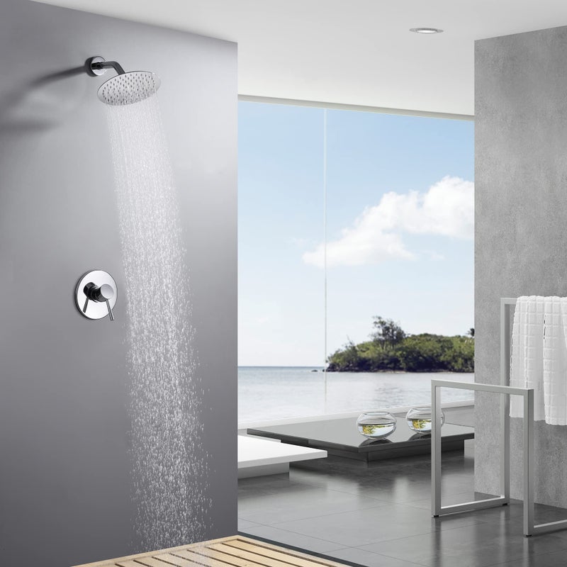 SUMERAIN Bathroom Shower Faucet with Valve, 8 Inch Rain Shower Head and Faucet Set Single Handle, Chrome Finish - Image 3