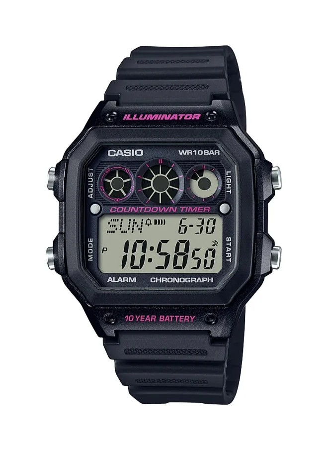 CASIO Men's Leather Digital Watch AE-1300WH-1A2 - 42.1 mm