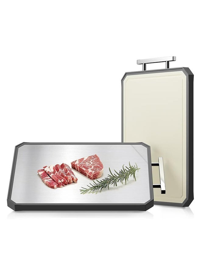 لوح تقطيع كبير 16 بوصة × 11 بوصة، مصنوع من الفولاذ المقاوم للصدأ 304، لوح تقطيع مزدوج الجوانب، لوح تقطيع من ألياف قشر الأرز الآمنة غذائيًا مع قش القمح وحواف من السيليكون غير القابل للانزلاق، مقبض سهل الإمساك - Image 5