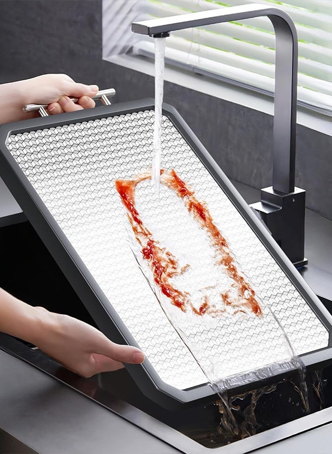 لوح تقطيع كبير 16 بوصة × 11 بوصة، مصنوع من الفولاذ المقاوم للصدأ 304، لوح تقطيع مزدوج الجوانب، لوح تقطيع من ألياف قشر الأرز الآمنة غذائيًا مع قش القمح وحواف من السيليكون غير القابل للانزلاق، مقبض سهل الإمساك - Image 3