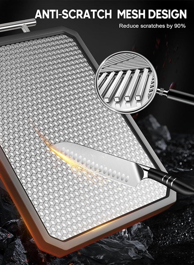 لوح تقطيع كبير 16 بوصة × 11 بوصة، مصنوع من الفولاذ المقاوم للصدأ 304، لوح تقطيع مزدوج الجوانب، لوح تقطيع من ألياف قشر الأرز الآمنة غذائيًا مع قش القمح وحواف من السيليكون غير القابل للانزلاق، مقبض سهل الإمساك - Image 4