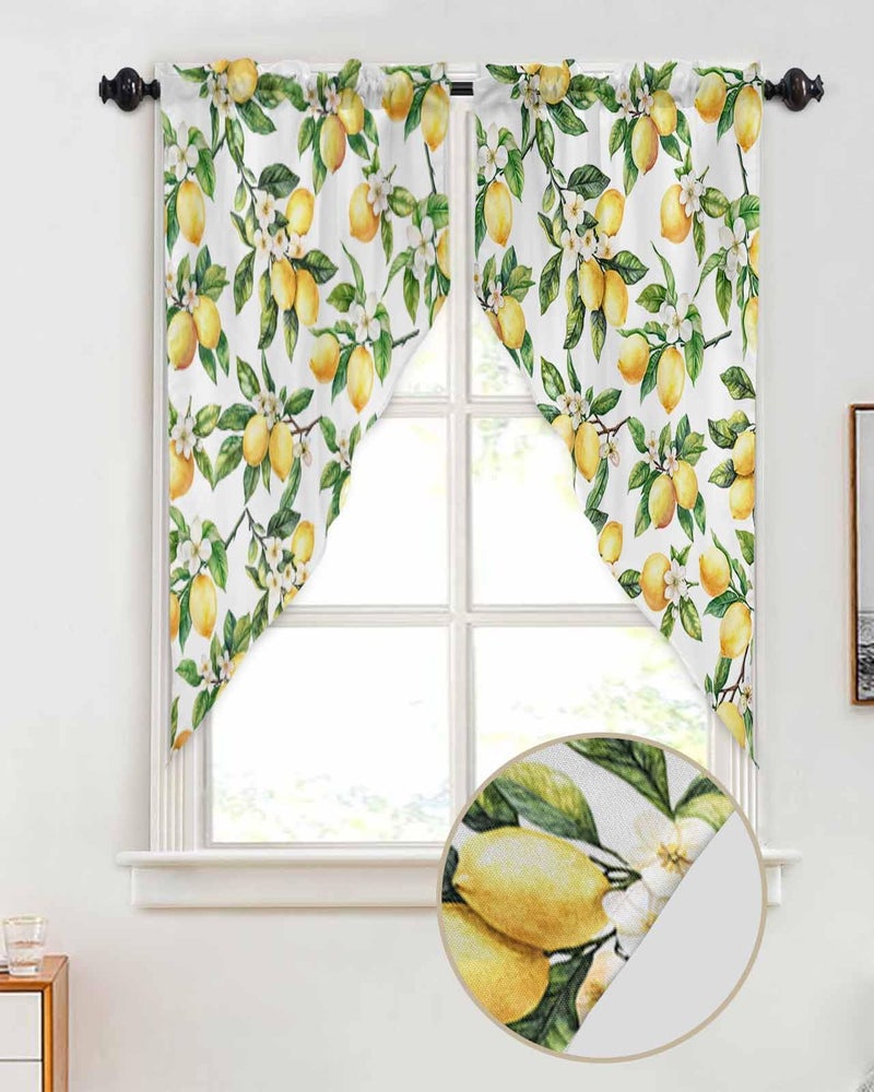 Litter Star Summer Lemon Swag Valance Curtains Watercolor Plant Fruit Art Rod Pocket Kitchen Curtain,Flower Leaf Scalloped Window Treatment Valances Swag Curtains for Living Room,36x36in - Image 2
