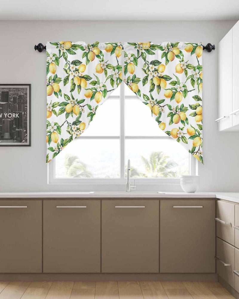 Litter Star Summer Lemon Swag Valance Curtains Watercolor Plant Fruit Art Rod Pocket Kitchen Curtain,Flower Leaf Scalloped Window Treatment Valances Swag Curtains for Living Room,36x36in - Image 3