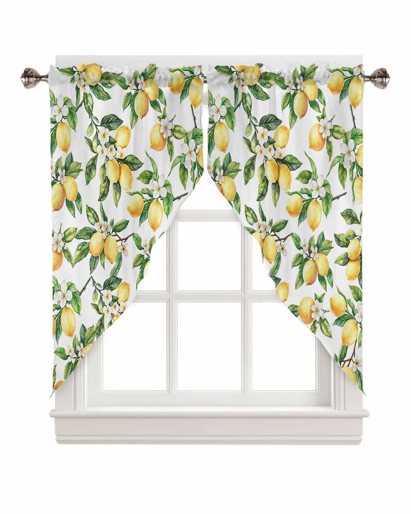 Litter Star Summer Lemon Swag Valance Curtains Watercolor Plant Fruit Art Rod Pocket Kitchen Curtain,Flower Leaf Scalloped Window Treatment Valances Swag Curtains for Living Room,36x36in - Image 1