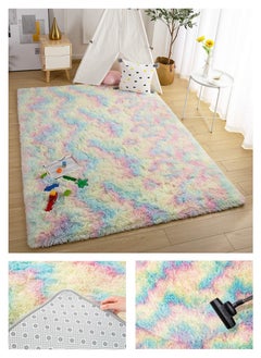 WangPangZi Tie-Dye Fuzzy Area Rug, Soft Fluffy Plush Carpet for Living Room, Bedroom, Kids Room, Teen Dorm, Playroom, Non-Slip, Colorful Gradient Design  - Image 1