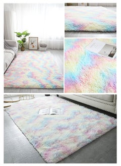 WangPangZi Tie-Dye Fuzzy Area Rug, Soft Fluffy Plush Carpet for Living Room, Bedroom, Kids Room, Teen Dorm, Playroom, Non-Slip, Colorful Gradient Design  - Image 2