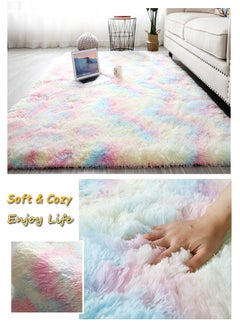 WangPangZi Tie-Dye Fuzzy Area Rug, Soft Fluffy Plush Carpet for Living Room, Bedroom, Kids Room, Teen Dorm, Playroom, Non-Slip, Colorful Gradient Design  - Image 3