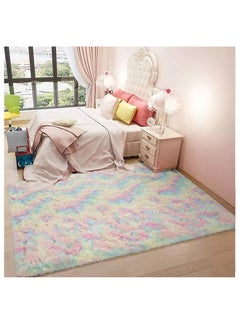 WangPangZi Tie-Dye Fuzzy Area Rug, Soft Fluffy Plush Carpet for Living Room, Bedroom, Kids Room, Teen Dorm, Playroom, Non-Slip, Colorful Gradient Design  - Image 5