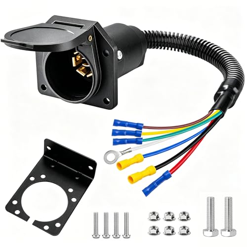 Seamaka 7 Pin Trailer Plug7 Way Trailer Light Connector Socket7 Prong Electrical Truck End Wiring Harness Vehicle Side7 Pin Truck Plug Quick Converter with Mounting Bracket - Image 1