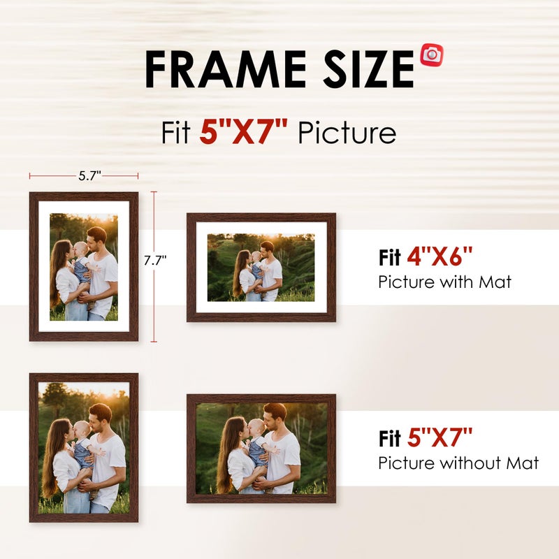 FIXSMITH 5x7 Picture Frame Bulk-4 Pack  Photo Frame with HD Plexiglass  Display Pictures 4x6 with Mat or 5x7 Without Mat  Brown Picture Frames Collage Wall Decor  Wall & Tabletop Picture Frames - Image 2