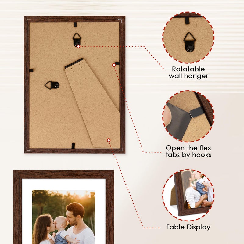 FIXSMITH 5x7 Picture Frame Bulk-4 Pack  Photo Frame with HD Plexiglass  Display Pictures 4x6 with Mat or 5x7 Without Mat  Brown Picture Frames Collage Wall Decor  Wall & Tabletop Picture Frames - Image 5