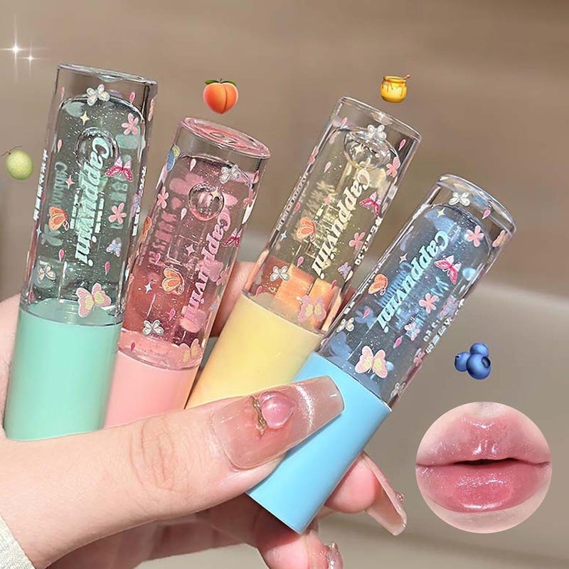 4Pcs Glitter Clear Lip GlossHydrating Lip Oil Set Long Lasting Nourishing Lip Gloss Base Revitalizing for Dry Lip High Shine FinishFruity Flavoring Oil for Women Girls