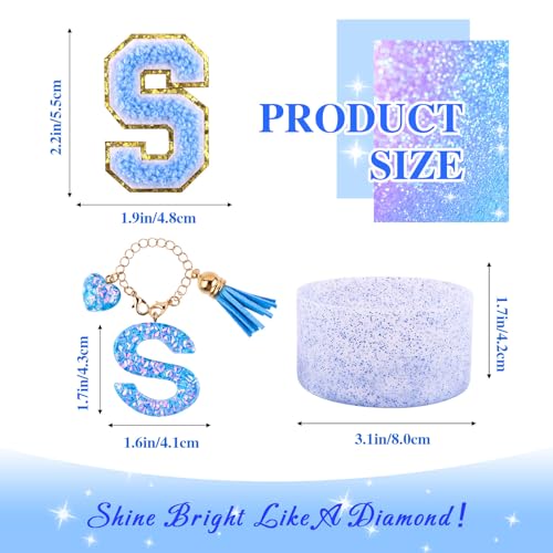 Lingdeer Blue Cup Accessories Set for Stanley 30OZ & 40OZ Tumbler with Handle, Letter Charms, Bow & Diamond Straw Covers, Glitter Silicone Boot, Personalized Sticker for Stanley Cup Accessories (S) - Image 2