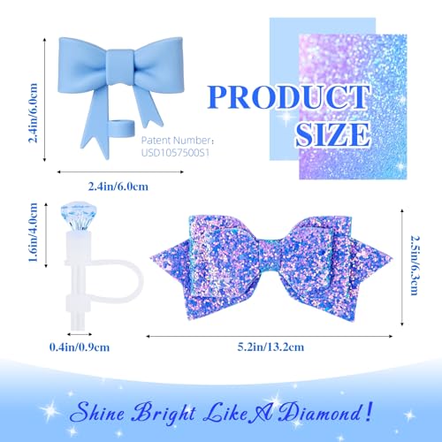 Lingdeer Blue Cup Accessories Set for Stanley 30OZ & 40OZ Tumbler with Handle, Letter Charms, Bow & Diamond Straw Covers, Glitter Silicone Boot, Personalized Sticker for Stanley Cup Accessories (S) - Image 3