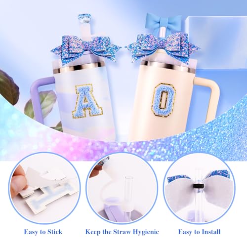 Lingdeer Blue Cup Accessories Set for Stanley 30OZ & 40OZ Tumbler with Handle, Letter Charms, Bow & Diamond Straw Covers, Glitter Silicone Boot, Personalized Sticker for Stanley Cup Accessories (S) - Image 4