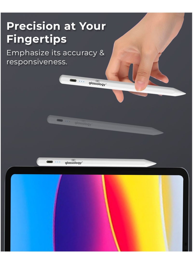 glassology - Universal stylus pen for touch screens, compatible for iOS and Android devices, iPad iPhone laptop Samsung phones and tablets, for Drawing and Handwriting (White) - Image 1