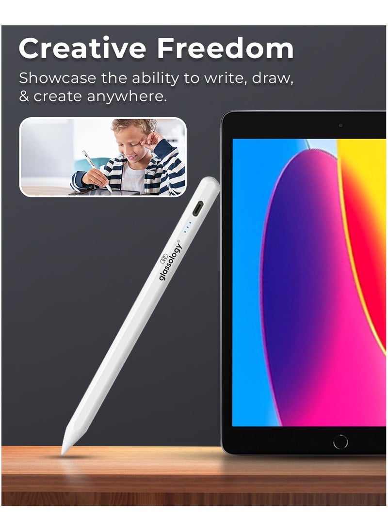 glassology - Universal stylus pen for touch screens, compatible for iOS and Android devices, iPad iPhone laptop Samsung phones and tablets, for Drawing and Handwriting (White) - Image 1
