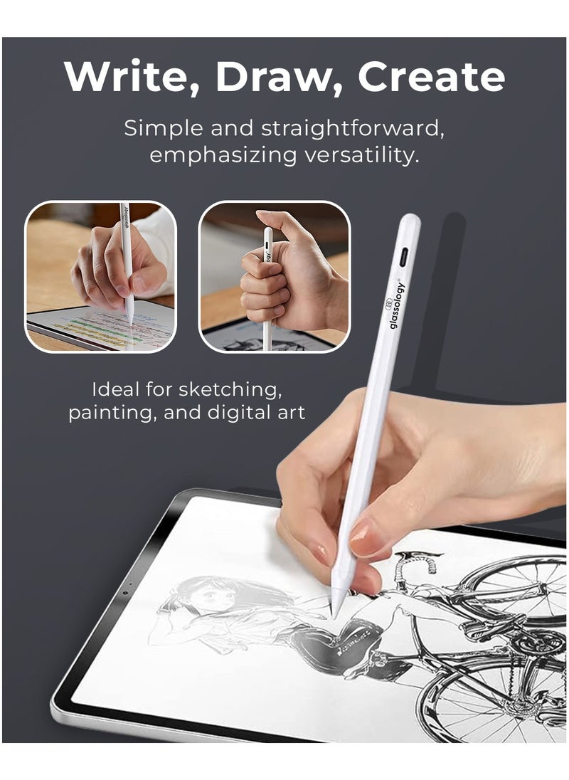 glassology - Universal stylus pen for touch screens, compatible for iOS and Android devices, iPad iPhone laptop Samsung phones and tablets, for Drawing and Handwriting (White) - Image 1