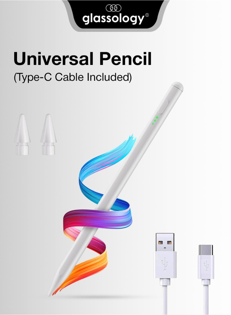 glassology Universal Stylus Pen for Touchscreens White Compatible with iOS 12.2 & Above Android Devices iPads 2018 & Newer iPhones Laptops Samsung Phones & Tablets Ideal for Drawing & Handwriting