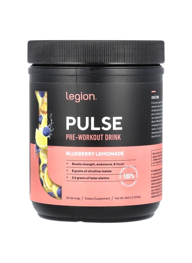 Legion Athletics Legion Athletics, Pulse, Pre-Workout Drink, Blueberry Lemonade , 1.02 lbs (464 g)  - Image 1