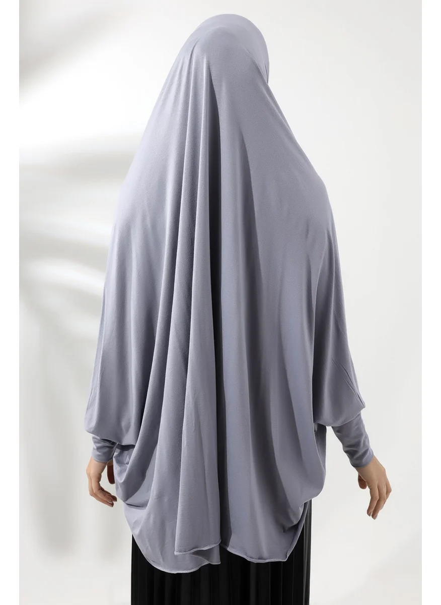 İhvan Online Gray Ready Practical Sultanbaş Hijab Sleeve Combed Cotton Soufflé Scarf Hijab
