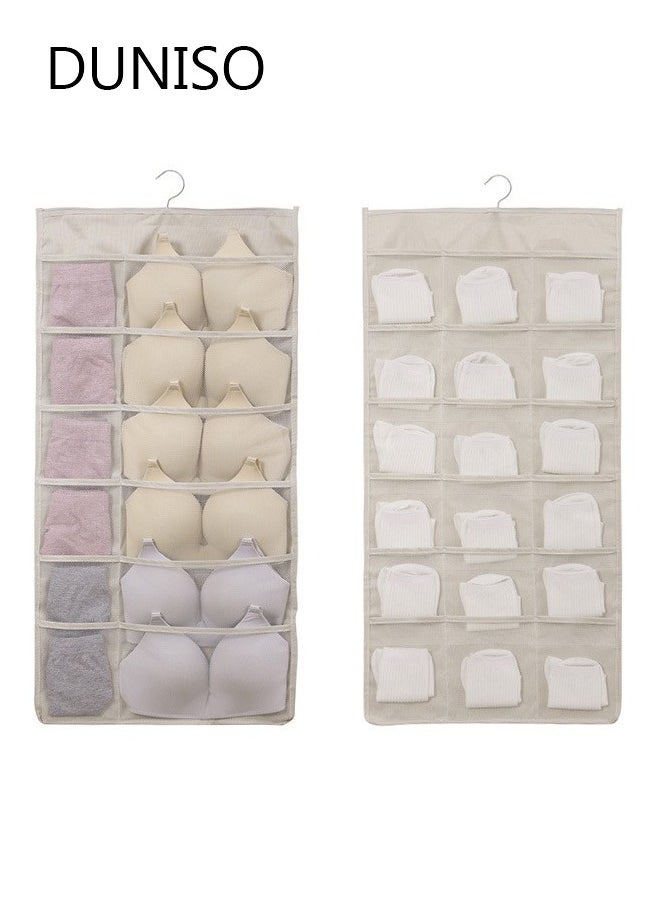 DUNISO Dual Sided Wall Closet Hanging Organizer Storage with Mesh Pockets for Underwear Bra Underpants Socks (Gray 18+18 Pockets)  - Image 1