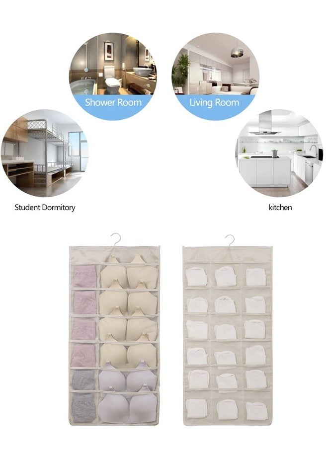 DUNISO Dual Sided Wall Closet Hanging Organizer Storage with Mesh Pockets for Underwear Bra Underpants Socks (Gray 18+18 Pockets)  - Image 2