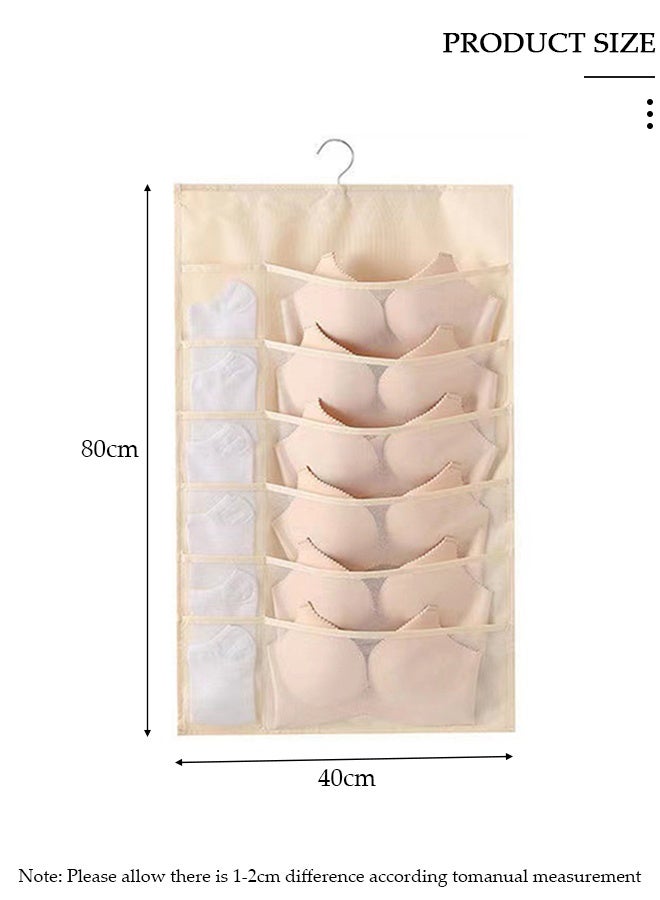 DUNISO خزانة حائط مزدوجة الجوانب للتخزين مع جيوب شبكية للملابس الداخلية وحمالة الصدر والجوارب (رمادي 18+18 جيبًا) - Image 2