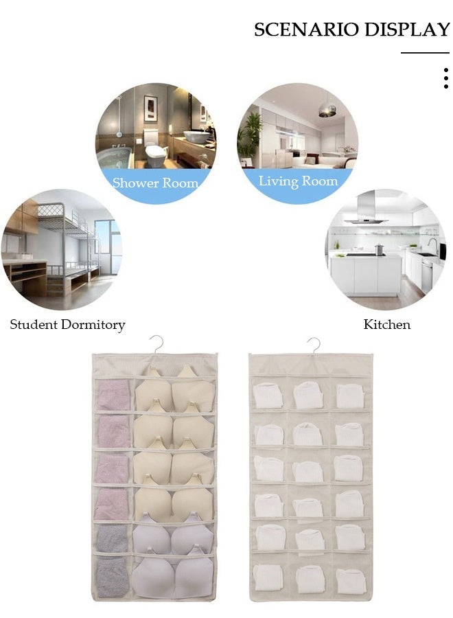 DUNISO خزانة حائط مزدوجة الجوانب للتخزين مع جيوب شبكية للملابس الداخلية وحمالة الصدر والجوارب (رمادي 18+18 جيبًا) - Image 3