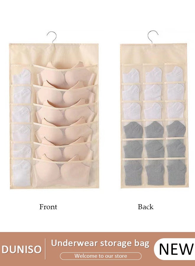 DUNISO خزانة حائط مزدوجة الجوانب للتخزين مع جيوب شبكية للملابس الداخلية وحمالة الصدر والجوارب (رمادي 18+18 جيبًا) - Image 1