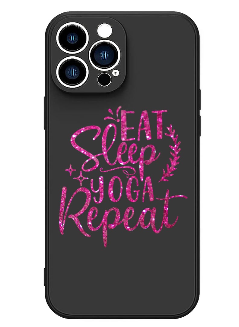 Theodor Protective Slim Fit Case Liquid Silicone Cover with Full Body Protection Anti-Scratch Shockproof Case For iPhone 15 Pro Black - Eat sleep yoga repeat - Image 1