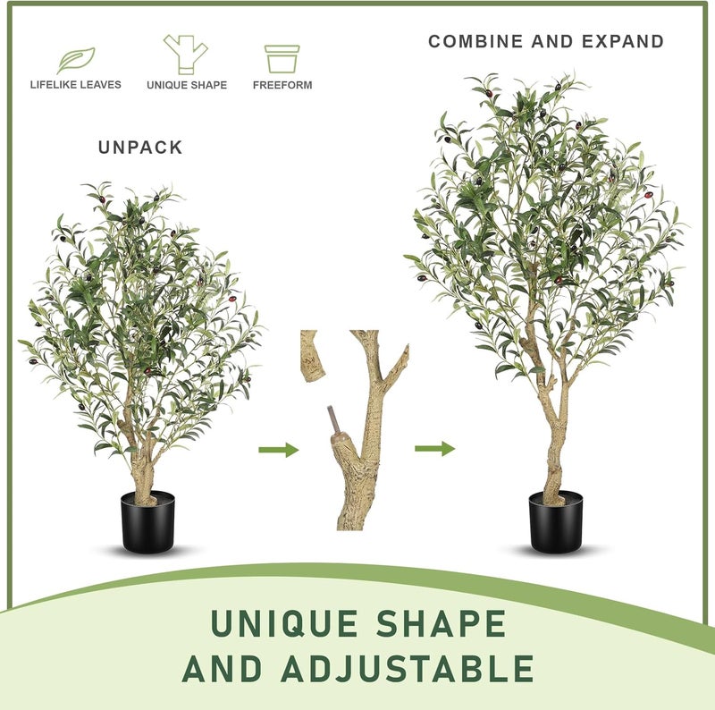 LYERSE Repeated use resistant selected material 4ft Olive Tree - Olive Trees Artificial Indoor - Faux Olive Tree 4ft with Large Olive Branches and Lifelike Fruits - Fake Olive Tree for Modern Home Office House Living Room Decor Cost saving design picks - Image 2